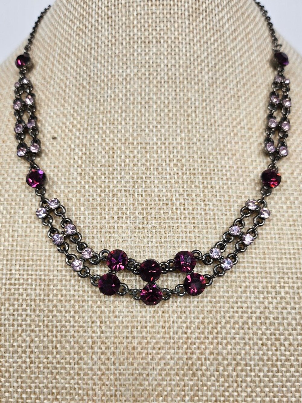 Purple & Lavender Rhinestone Necklace | Gunmetal Statement | Adjustable